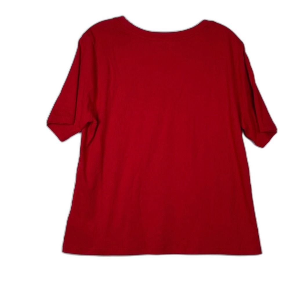 Michael Kors Top L Red Cutout Chain Neck Short Sleeve Chic Minimalist Festive - Picture 3 of 11